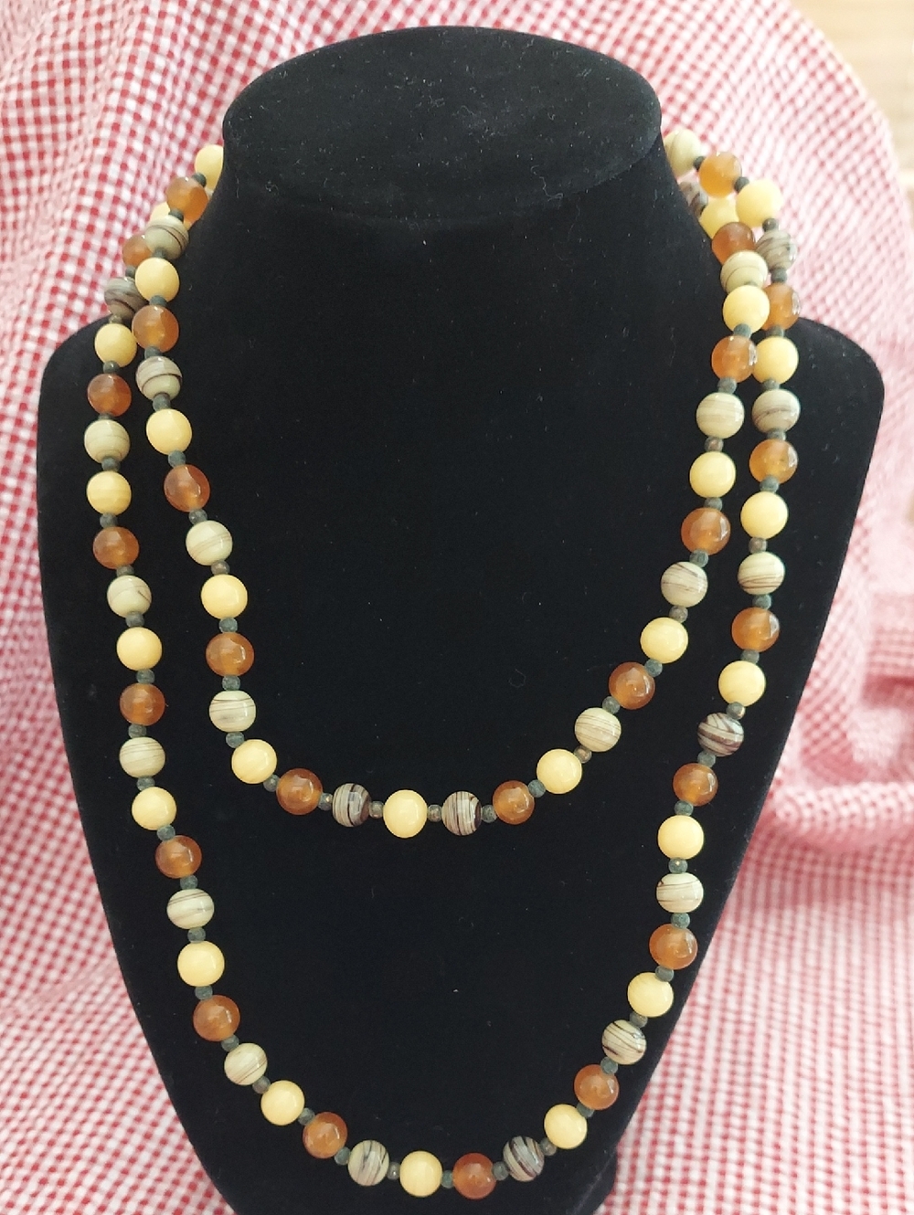 Vintage Single Strand Glass Bead Necklace Neutral Earth Tone Colors 38"